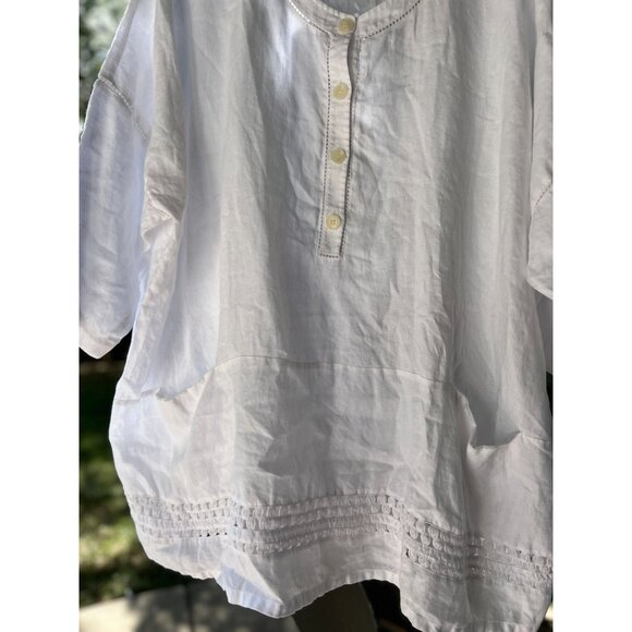 NEW Lafayette 148 White Boho Chic Tunic Top M 100% Linen Front Button Pockets - Picture 9 of 12